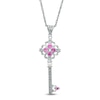 Thumbnail Image 0 of Lab-Created Pink Sapphire, Diamond and Cultured Freshwater Pearl Key Pendant in Sterling Silver