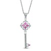 Thumbnail Image 0 of Lab-Created Pink Sapphire, Diamond and Cultured Freshwater Pearl Key Pendant in Sterling Silver