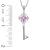 Thumbnail Image 1 of Lab-Created Pink Sapphire, Diamond and Cultured Freshwater Pearl Key Pendant in Sterling Silver