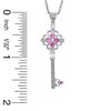 Thumbnail Image 1 of Lab-Created Pink Sapphire, Diamond and Cultured Freshwater Pearl Key Pendant in Sterling Silver