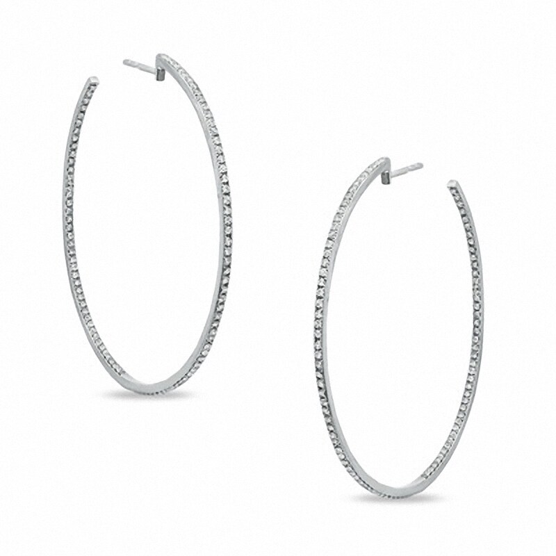 Main Image 1 of 1 CT. T.W. Diamond Pave Hoop Earrings in 14K White Gold