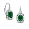 Thumbnail Image 0 of Cushion-Cut Lab-Created Emerald and White Sapphire Frame Earrings in 14K White Gold