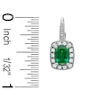 Thumbnail Image 1 of Cushion-Cut Lab-Created Emerald and White Sapphire Frame Earrings in 14K White Gold