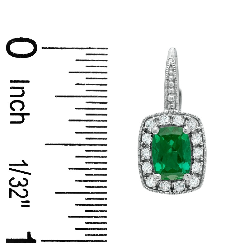 Cushion-Cut Lab-Created Emerald and White Sapphire Frame Earrings in 14K White Gold