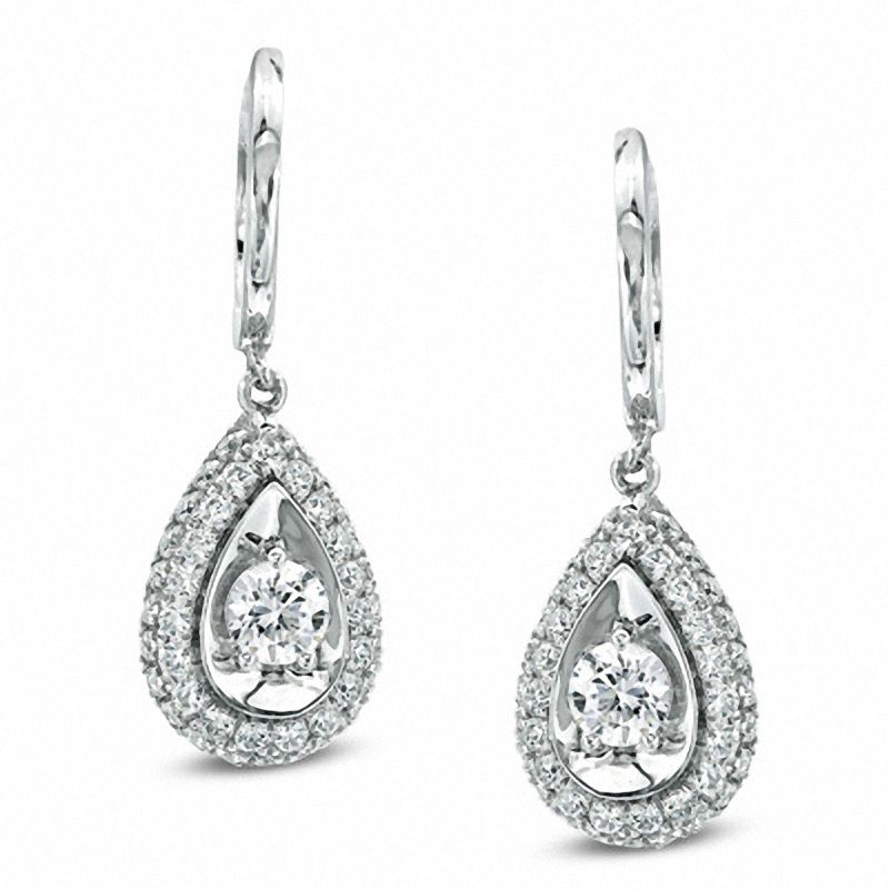 1-5/8 CT. T.W. Teardrop Diamond Frame Drop Earrings in 14K White Gold