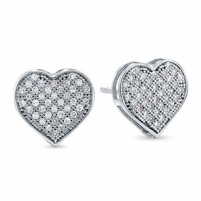 1 5 Ct T W Diamond Micro Pavé Heart Stud Earrings In 10k White T W Diamond Micro Pavé Heart Stud Earrings In 10k White