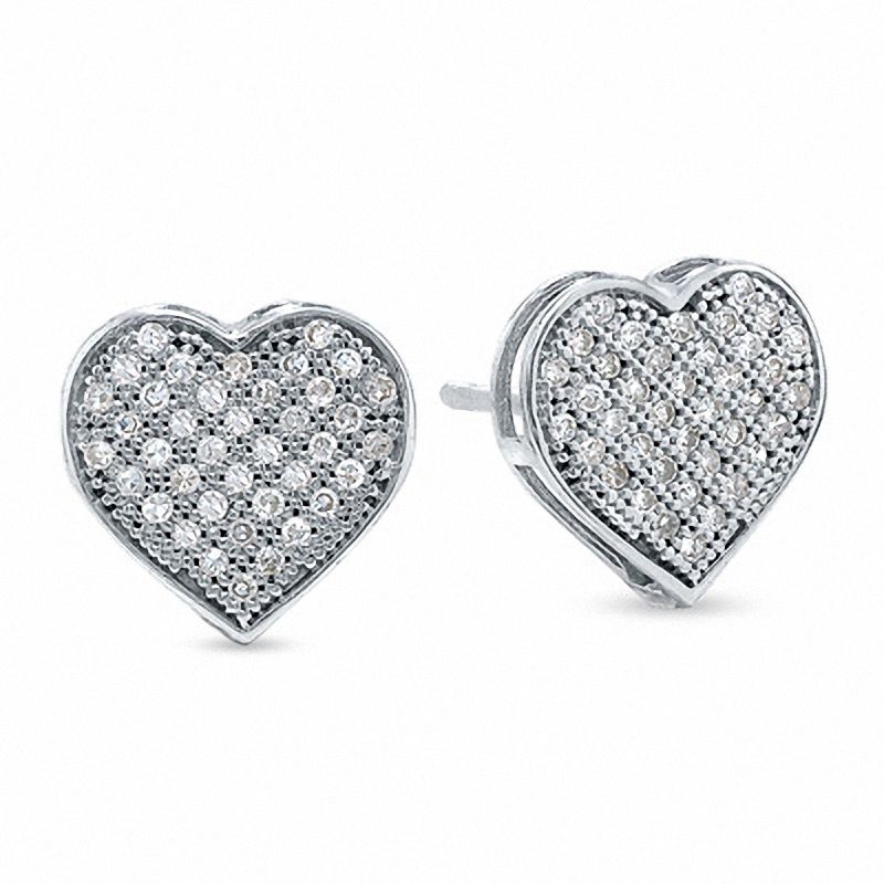 1/5 CT. T.W. Diamond Micro-Pavé Heart Stud Earrings in 10K White Gold