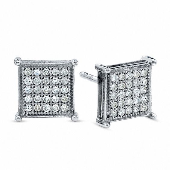 1/7 CT. T.W. Composite Princess Diamond Stud Earrings In 10K White Gold