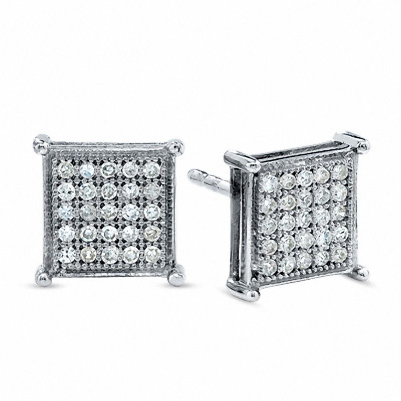 1/7 CT. T.W. Composite Princess Diamond Stud Earrings in 10K White Gold