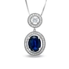 Thumbnail Image 1 of Oval Sapphire and Diamond Framed Drop Pendant in 14K White Gold