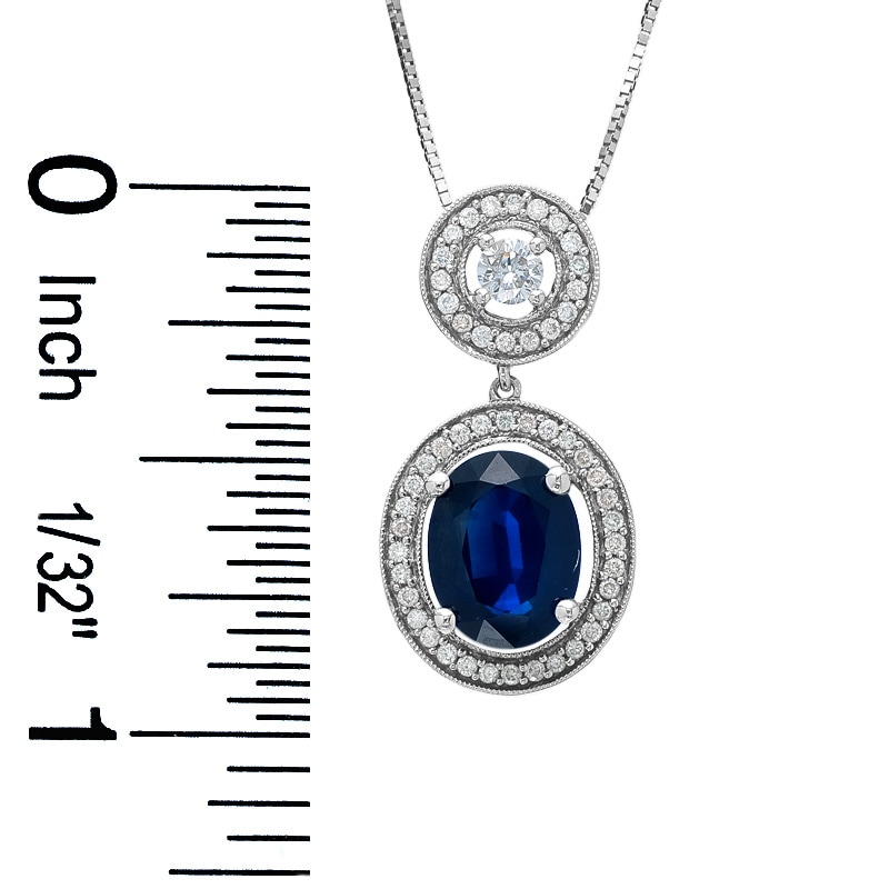 Main Image 2 of Oval Sapphire and Diamond Framed Drop Pendant in 14K White Gold