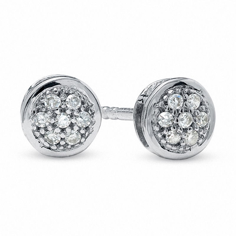Main Image 1 of 1/20 CT. T.W. Multi-Diamond Round Stud Earrings in 10K White Gold