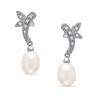 Thumbnail Image 1 of Freshwater Cultured Pearl and Diamond Leaf Earrings in 14K White Gold