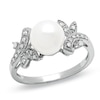 Thumbnail Image 0 of Cultured Freshwater Pearl and Diamond Leaf Ring in 14K White Gold