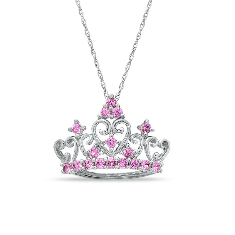 Lab-Created Pink Sapphire Tiara Pendant in 14K White Gold