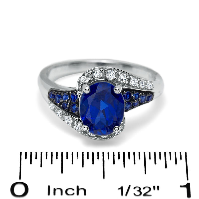 Lab-Created Blue and White Sapphire Ring in 14K White Gold