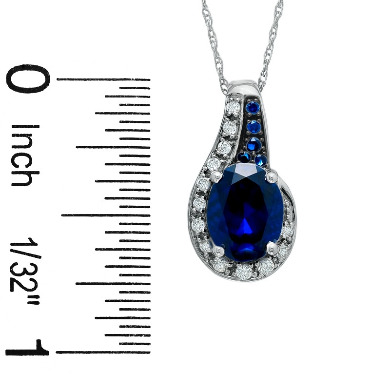 Main Image 2 of Lab-Created Blue and White Sapphire Pendant in 14K White Gold
