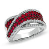 Thumbnail Image 0 of Lab-Created Ruby and Diamond Ribbon Band in 14K White Gold