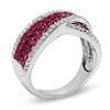 Thumbnail Image 1 of Lab-Created Ruby and Diamond Ribbon Band in 14K White Gold