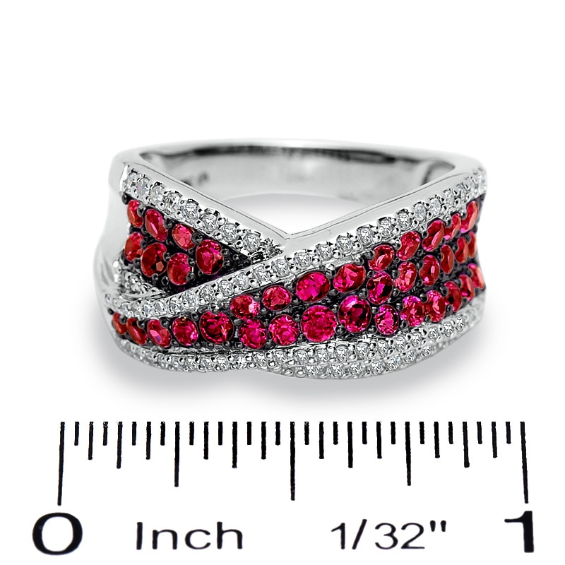 Lab-Created Ruby and Diamond Ribbon Band in 14K White Gold
