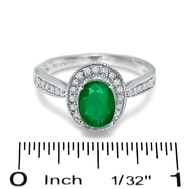 Oval Emerald and Diamond Frame Ring in 14K White Gold