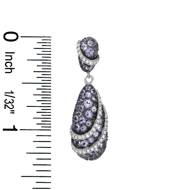 Main Image 2 of Tear-Drop Amethyst and Diamond Swirl Drop Earrings in Sterling Silver