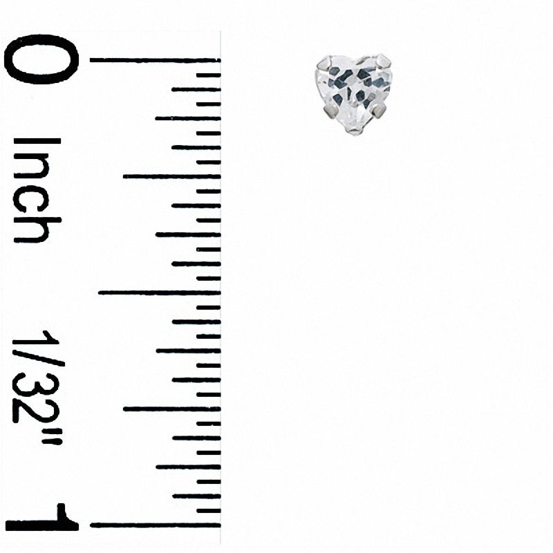 Main Image 2 of Child's 4.0mm Heart-Shaped Cubic Zirconia Earrings in 14K White Gold