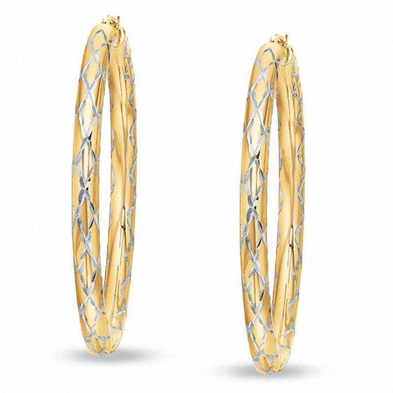 Diamond-Cut "X" Hoop Earrings in 14K Gold and Sterling Silver