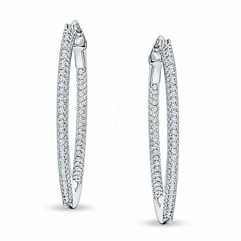 1/8 CT. T.W. Diamond Medium Inside-Out Hoop Earrings in Sterling Silver