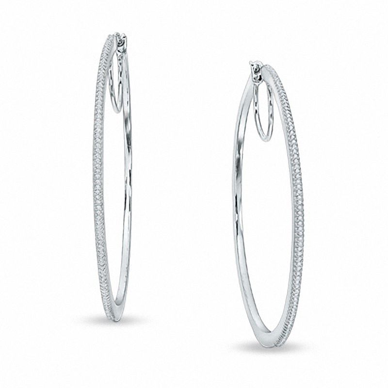Main Image 1 of 1/2 CT. T.W. Diamond Large Knife Edge Hoop Earrings in Sterling Silver