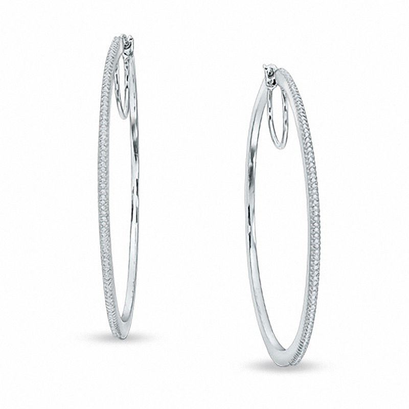 1/2 CT. T.W. Diamond Large Knife Edge Hoop Earrings in Sterling Silver ...