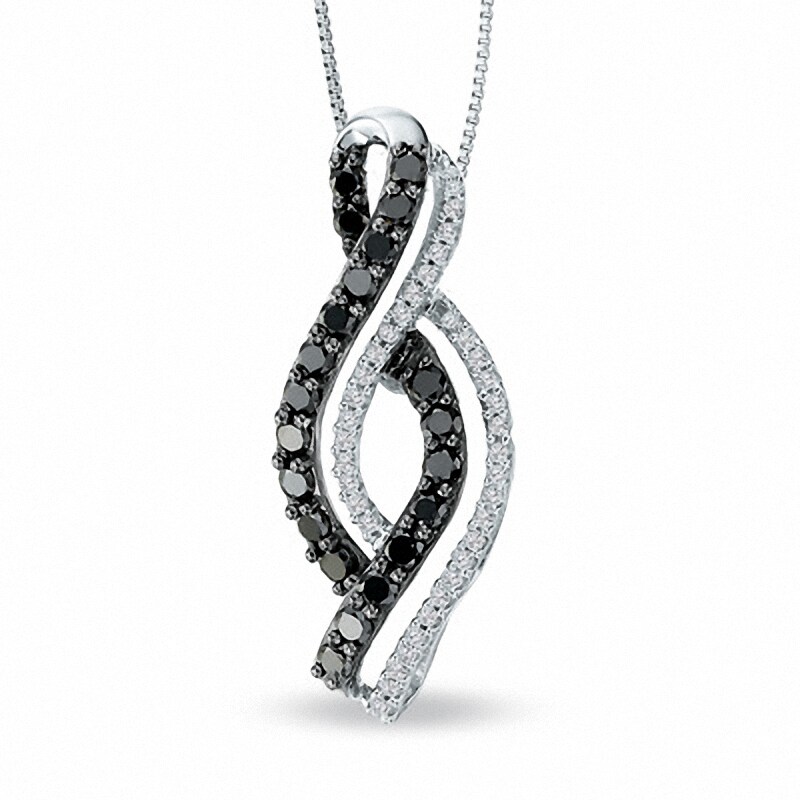 Main Image 1 of 5/8 CT. T.W. Enhanced Black and White Diamond Swirl Pendant in 14K White Gold