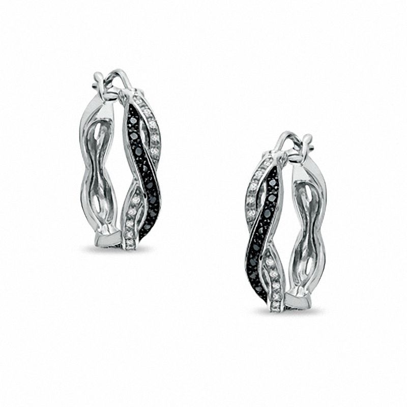 1/4 CT. T.W. Enhanced Black and White Diamond Twist Hoop Earrings in Sterling Silver