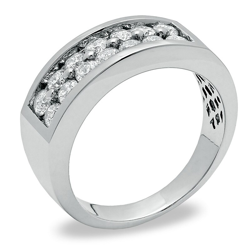 Men's 1-1/2 CT. T.W. Diamond Double Row Wedding Band in 14K White Gold