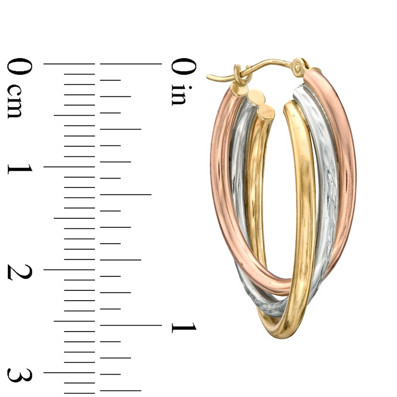 Tri-Color Triple Hoop Earrings in 14K Gold and Sterling Silver