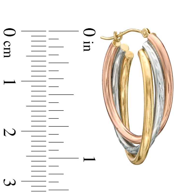 Main Image 2 of Tri-Color Triple Hoop Earrings in 14K Gold and Sterling Silver