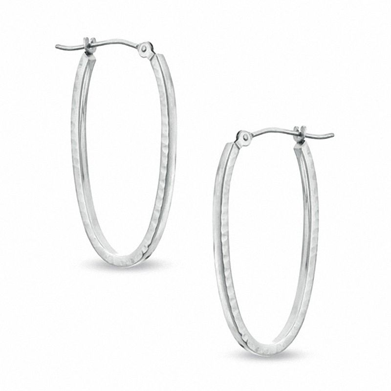 14K White Gold Diamond-Cut Rectangular Hoop Earrings
