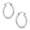 Thumbnail Image 0 of 14K White Gold 20mm Diamond-Cut and Satin Hoop Earrings