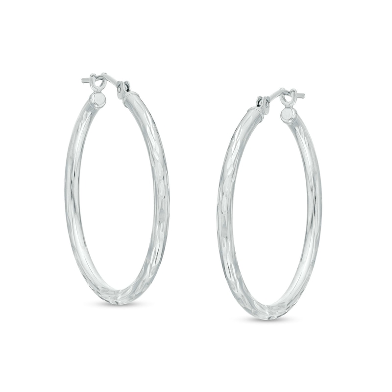 Main Image 1 of 14K White Gold 25mm Diamond-Cut Hinged Hoop Earrings