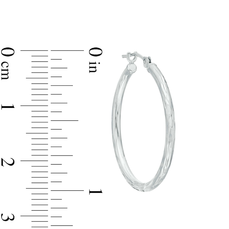 14K White Gold 25mm Diamond-Cut Hinged Hoop Earrings