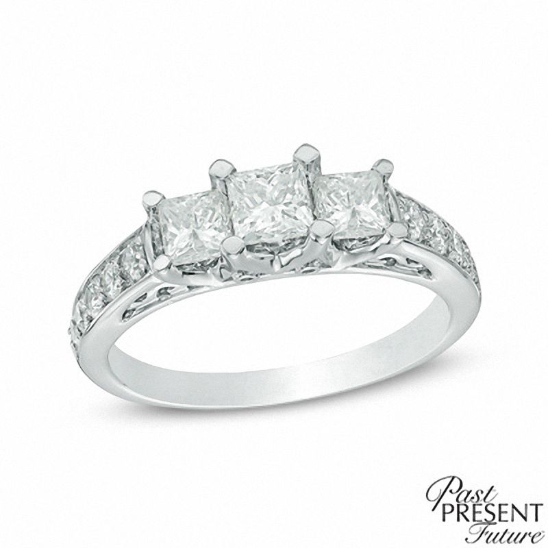 1-1/5 CT. T.W. Princess-Cut Diamond Three Stone Engagement Ring in 14K White Gold