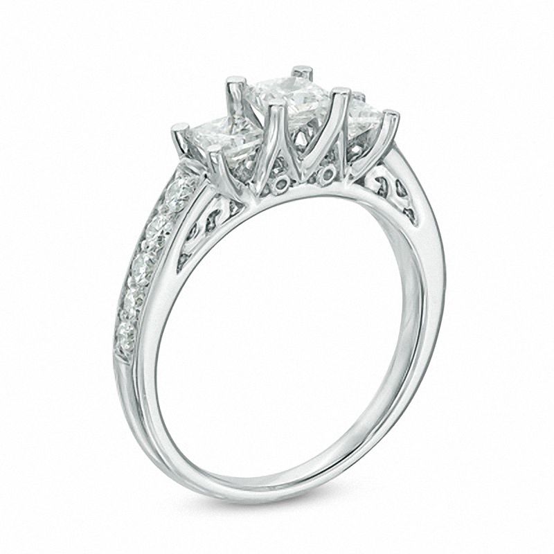 1-1/5 CT. T.W. Princess-Cut Diamond Three Stone Engagement Ring in 14K White Gold