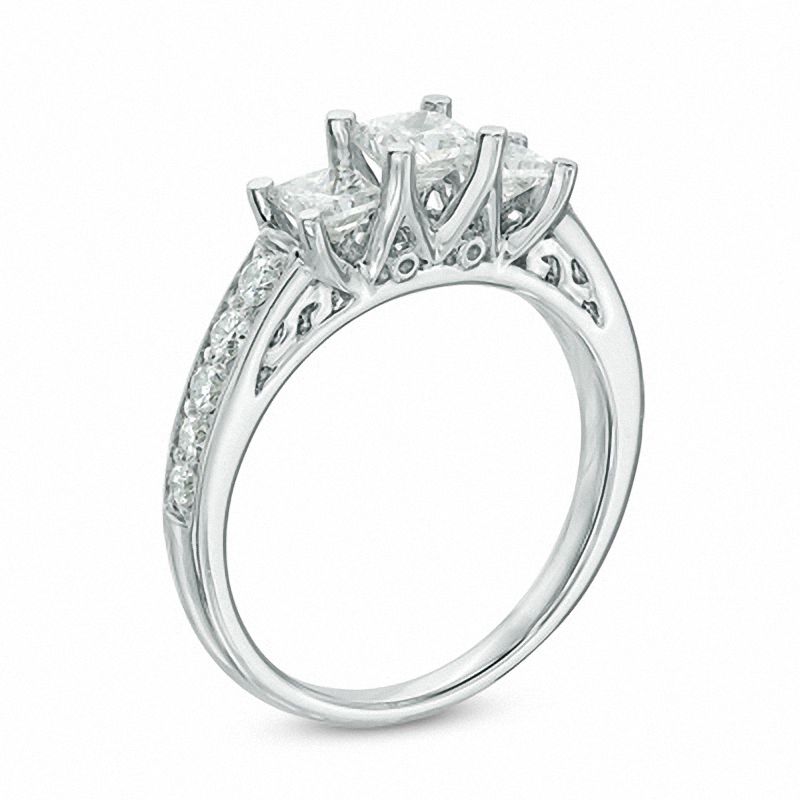 1-1/5 CT. T.W. Princess-Cut Diamond Three Stone Engagement Ring in 14K White Gold