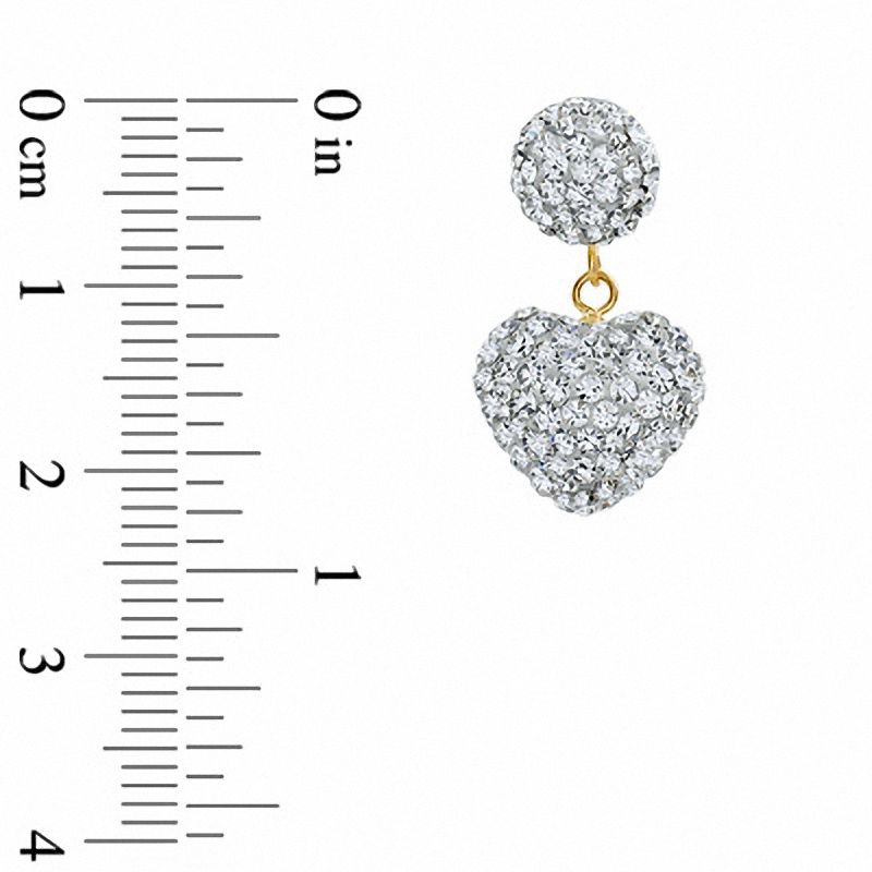 14K Gold Crystal Heart Ball Drop Earrings