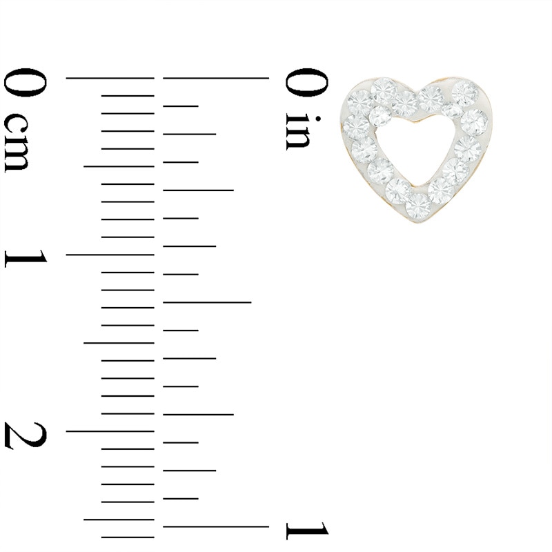 14K Gold Crystal Heart Shaped Button Stud Earrings