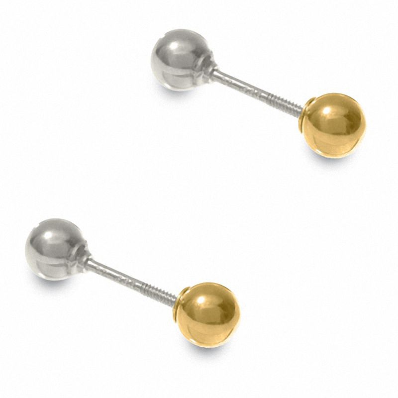 Child's Reversible 4.0mm 14K White and Yellow Gold Ball Stud Earrings