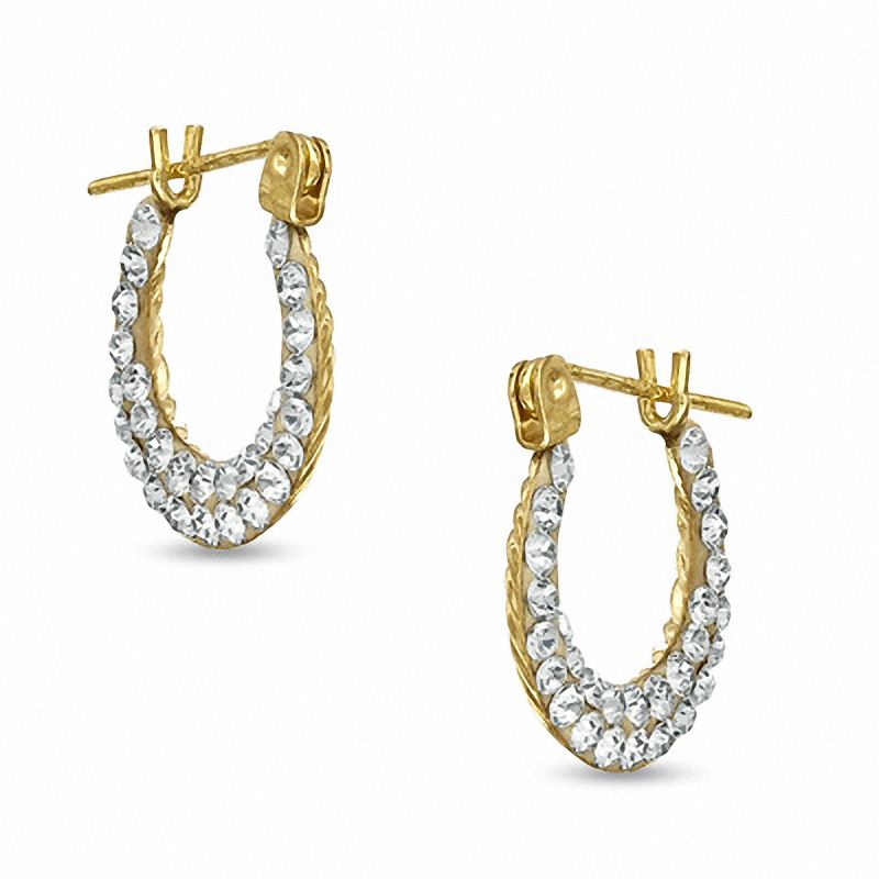 Main Image 1 of Child's Crystal Hoop Earrings in 14K Gold