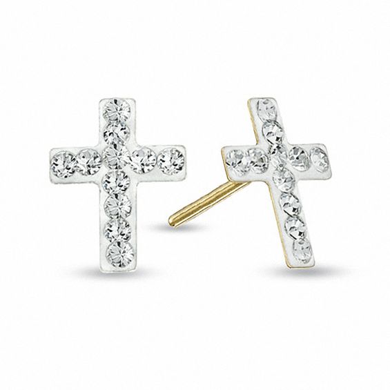 Child's Crystal Cross Earrings In 14K Gold