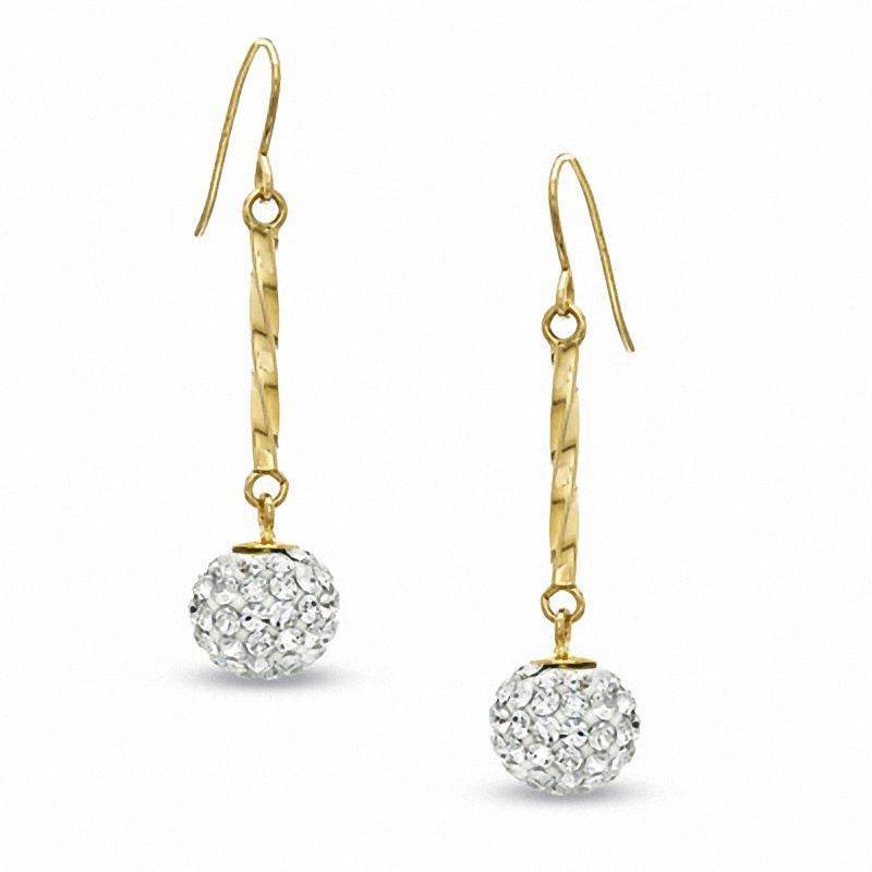 14K Gold Crystal Twist Bar Drop Earrings