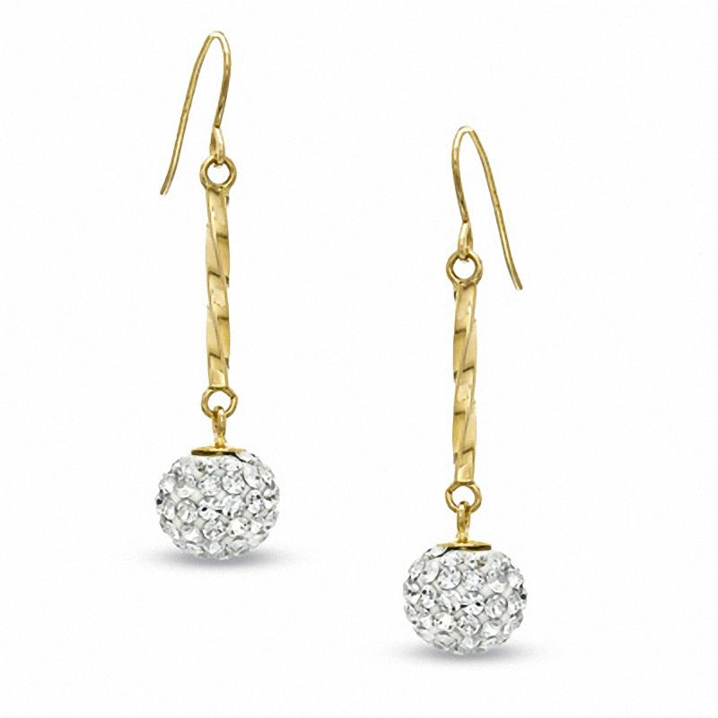 Main Image 1 of 14K Gold Crystal Twist Bar Drop Earrings